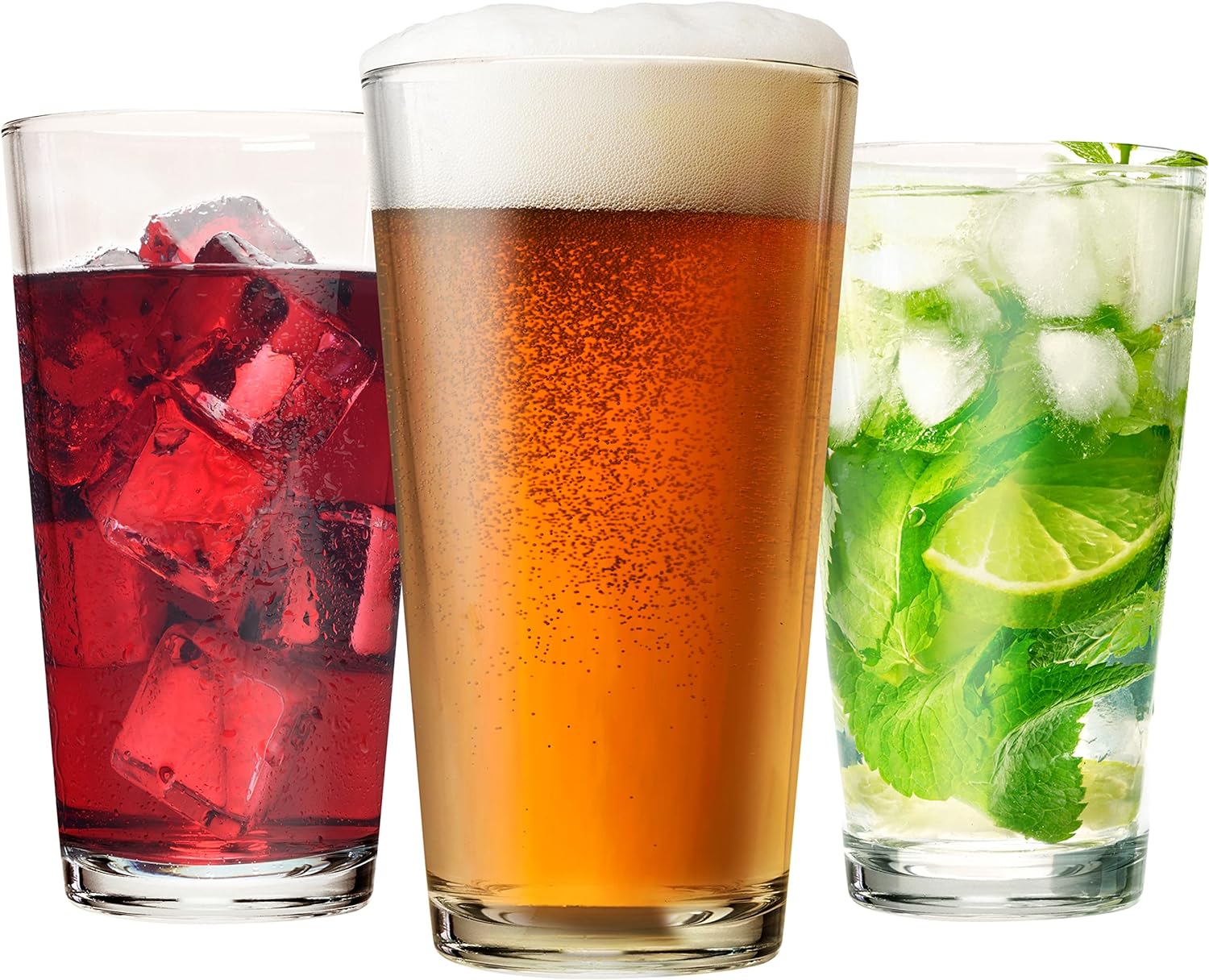 Set of 12 - Drinking Glasses 16 oz Highball Glasses Water Glasses Glass Cups Cup Sets Pint Glasses Beer Glasses Tumblers Bar Glasses Design for Home and Kitchen - Image 1